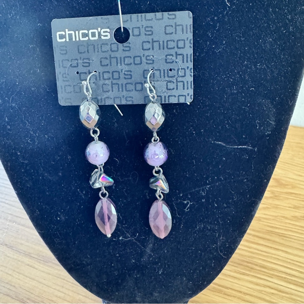 Chico's Lavender and Silver Beaded Earrings